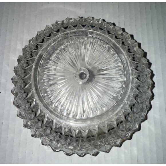 Indiana Glass Diamond Point Mayo/Sauce 3 Piece Set Bowl plastic Spoon Under Dish - Picture 3 of 5